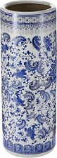 Oriental Furniture 24" Floral Blue & White Porcelain Umbrella Stand