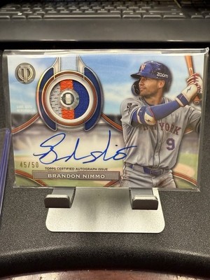 2025 Topps Tribute BRANDON NIMMO On Card Autograph 3 Color Patch 45 /50 SP Mets