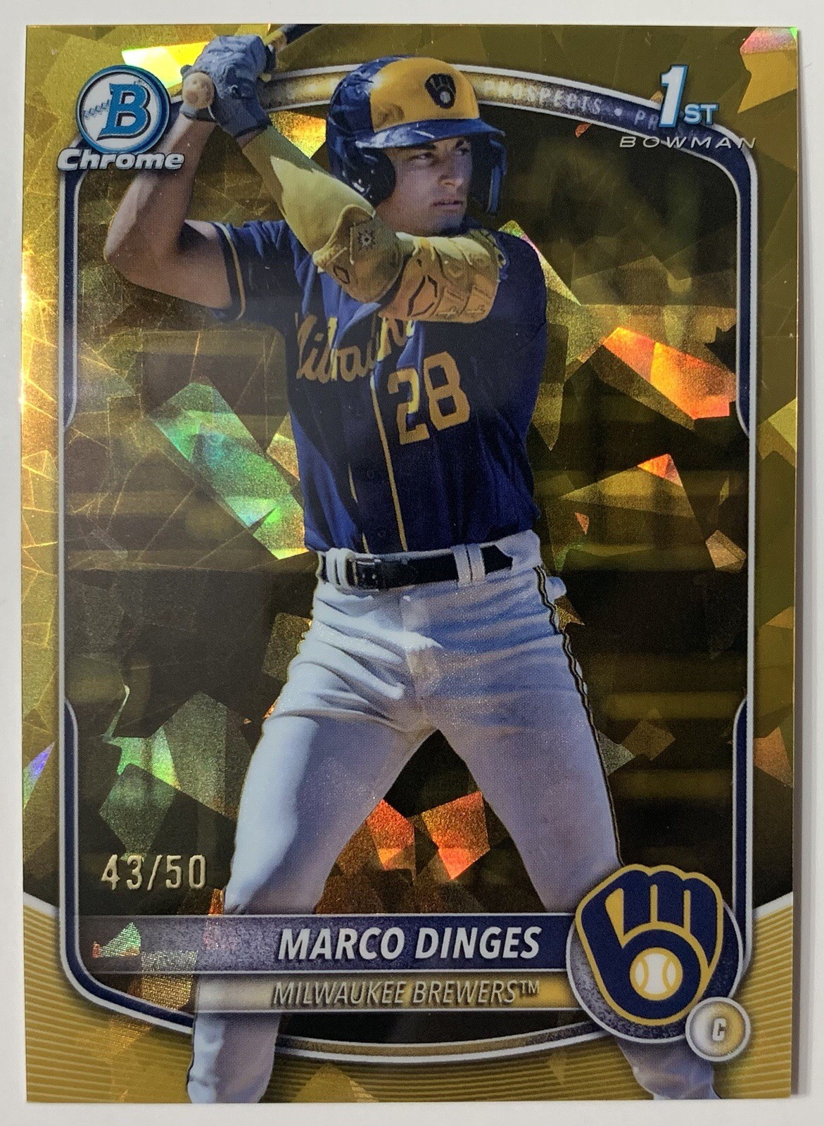2025 Bowman Chrome Prospects Marco Dinges Sapphire Gold 43/50 Brewers #BCP-183