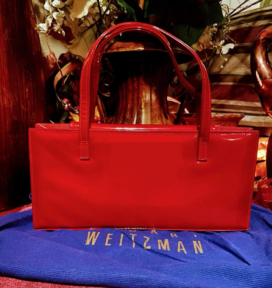 Stuart Weitzman Women's Red Butterfly Patent Satchel Top Handle Bag - Image 3 of 4