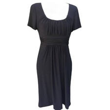 Evan Picone Little Black Dress Gathered Waist Scoop Neck Short Sleeve Size 10