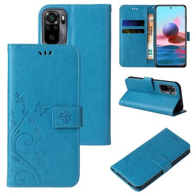 Handy Tasche für Xiaomi Redmi Note 10 Handyhülle Blumen Buch Cover Case Blau