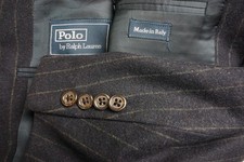 Polo Ralph Lauren Blue Flannel Chalkstriped Wool 2 Pc Suit Jacket Pants Sz 42L