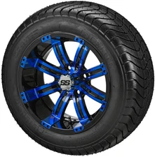 (4) Golf Cart 215/50-12 LSI Elite Street Tires on 12x7 Black/Blue Tempest Wheels