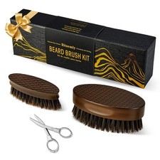 Men Boar Bristle Beard Brush Pocket Mustache Comb Travel Kit Scissors 1 PCS