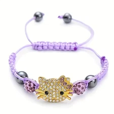 NEW Girls Hello Kitty Bracelet Purple Sparkles Sanrio Adjustable Braided Beads