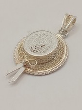 Ciondolo x collana antico vintage filigrana argento 925 scultura cappello fiocco
