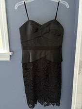 Adrianna Papell Black Satin And Lace Strapless Dress Size 8 removable straps