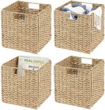 Seagrass Cube Basket Organizer with Handles - 4 Pack for Home Storage
