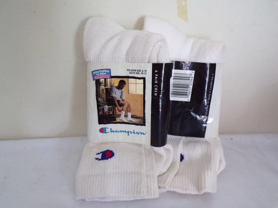 Champion 2 Pares Calcetines Medianos Zapato Talla 6-12 Se Ajusta 10-13 Vintage Años 90 Cushionmax Plus Foto 2 de 4