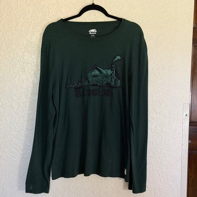 Roots Canada Men Forest Green Long Sleeve Cabin Graphic T Shirt Size M