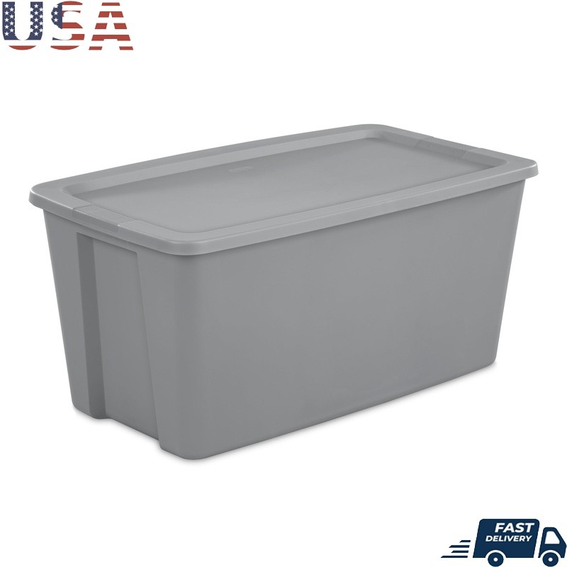 50 Gallon Stackable Plastic Storage Bin with Snap-on Lid and Easy Grip Handles