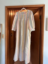 Saybury Vintage 1970s Pastel Striped Seersucker Babydoll Nightgown Robe L