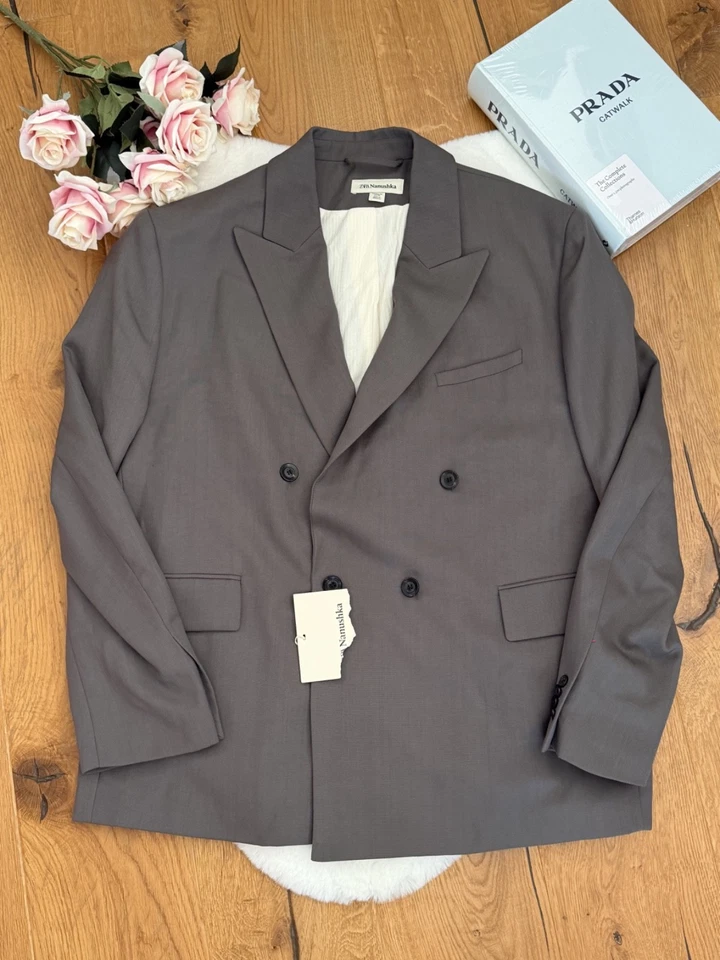 Zara x Nanushka Mens Grey Wool Collared Lined Limited Ed Blazer size 54 UK 44 - Image 2 of 4