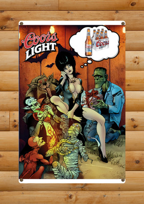 Elvira Colight Beer Metal Sign  Classic Bar & Man Cave Decor Metal Art Read