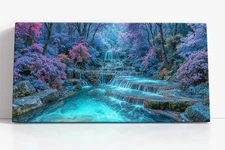 Fantasy Waterfall Canvas Print Wall Art | Purple Forest Stream Landscape Decor