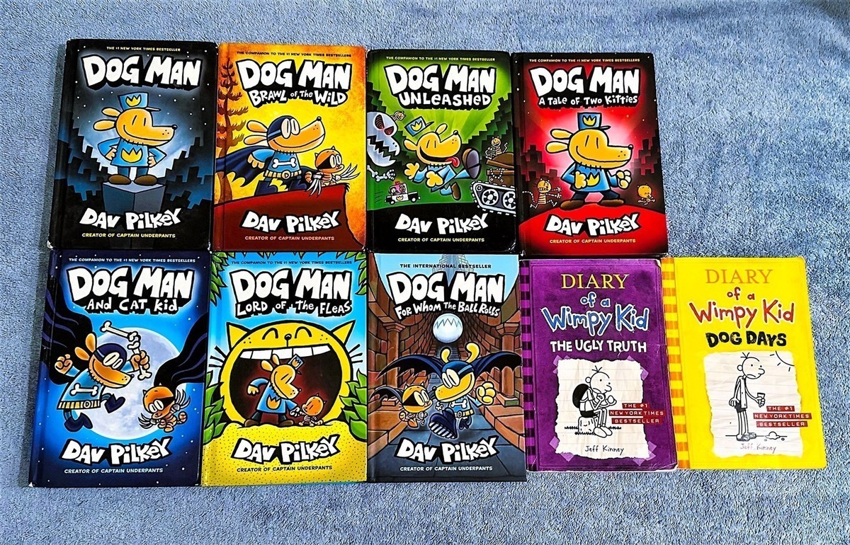 DOG MAN BOOKS LOT 1-7 DAV PILKEY DAIRY OF A WIMPY KID JEFF KINNEY
