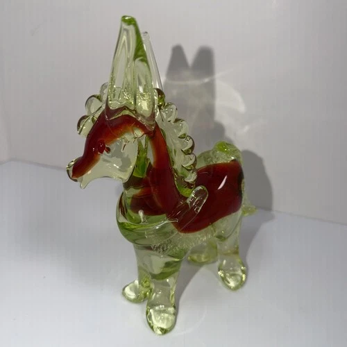 Art Blown Glass Murano Figurine Donkey Figurine 7” Multicolor Yellow Red w Flake