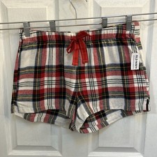 NWT Old Navy Women  s M Cotton Pajama Boxer Shorts Red Black Plaid Flannel Sleep