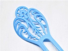 Vintage 1970s Blue Spanish Mantilla Hair Comb- Large 2 Prong Floral Hair Fork