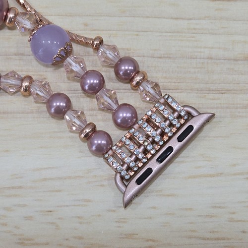 Rose Pink Pearl Purple Beaded Stretch Bracelet Watch Band for Apple 38/40/41mm - 第 2/14 張圖片