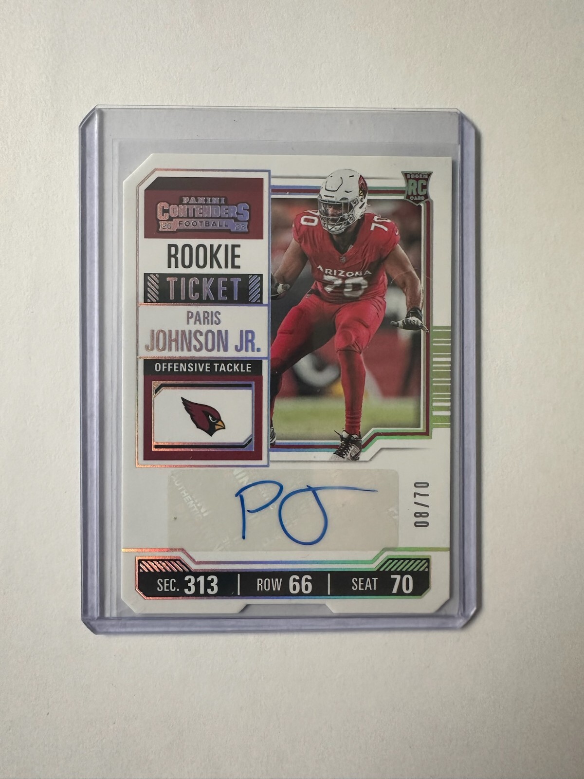 2023 Panini Contenders PARIS JOHNSON JR Rookie Ticket Stub Auto 08/70 Cardinals