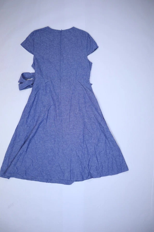 Vestido envolvente sintético con cremallera trasera manga gorra mezcla lino azul Alex Marie para mujer 14 Foto 3 de 4
