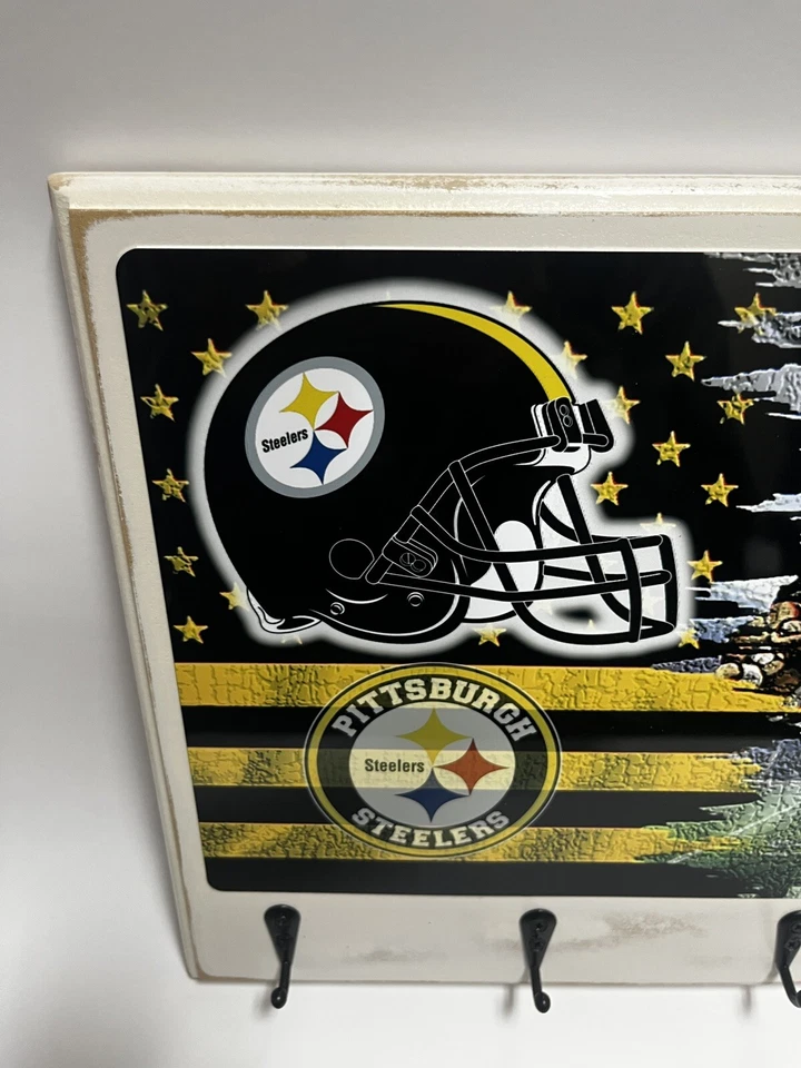 Pittsburgh STEELERS Rustic Distressed Man Cave wall decor key hanger holder - Image 4 of 4