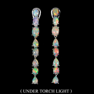 GemsPorium 925 Sterling Silber Ohrringe Oval Feueropal 7x5mm Edelstein