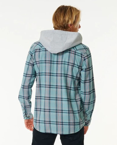 Rip Curl Ranchero Hooded Flannel Shirt Dusty Blue Plaid 00KMSH Men's Small New - Picture 3 of 4