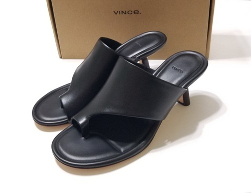 NIB Vince Jasper Leather Heeled Slide Sandal in Black Size 8,8.5,9,9.5,10 $330