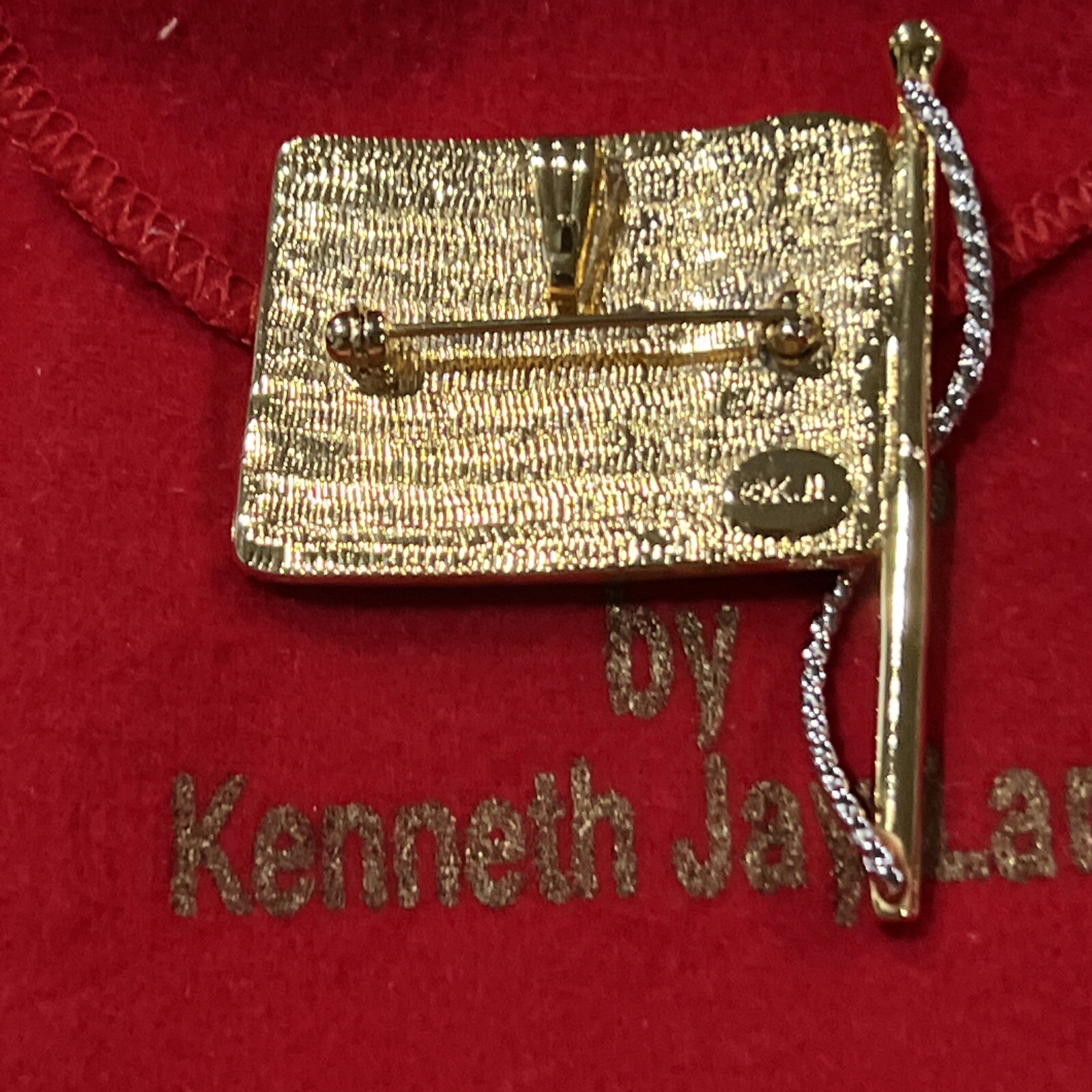 kenneth jay lane flag brooch rhinestones signed K… - image 10