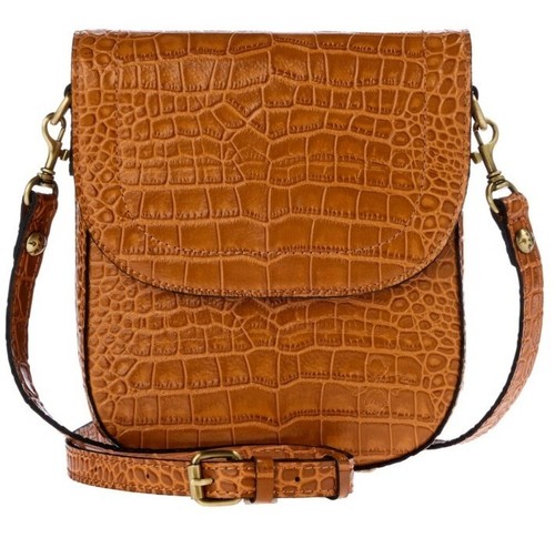 Patricia Nash Perrone Croco Embossed Leather Crossbody Bag-Cognac-NWT