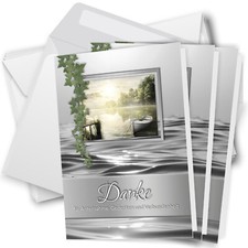 10 Trauer Danksagungskarten mit Spruch mit Umschlägen 10 Stück See boot Steg