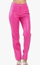 NWT Judy Blue High Waist Control Top Faux Leather Hot Pink Barbie Pants Sz 7/28