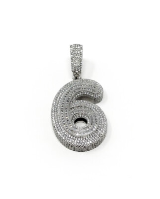 Custom Mens Sterling Silver Iced Number Pendant Bussdown Simulated Diamond Cubic