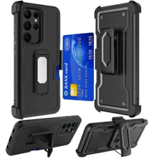 For Samsung Galaxy S23 Ultra/S23+/S23 Case Card Holster w/Stand Belt Clip Cover