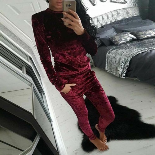 Conjunto de terciopelo chándal para mujer VELOUR 2 piezas más tamaño  Sudadera Traje señoras | eBay
