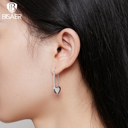 Bisaer 925 Sterling Silver Heart-Shaped Button Pin Earrings Jewelry Women Gifts - Picture 3 of 15