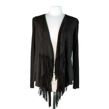 Chelsea & Theodore Chocolate Brown Fringed Light Jacket Size M Faux Suede Front