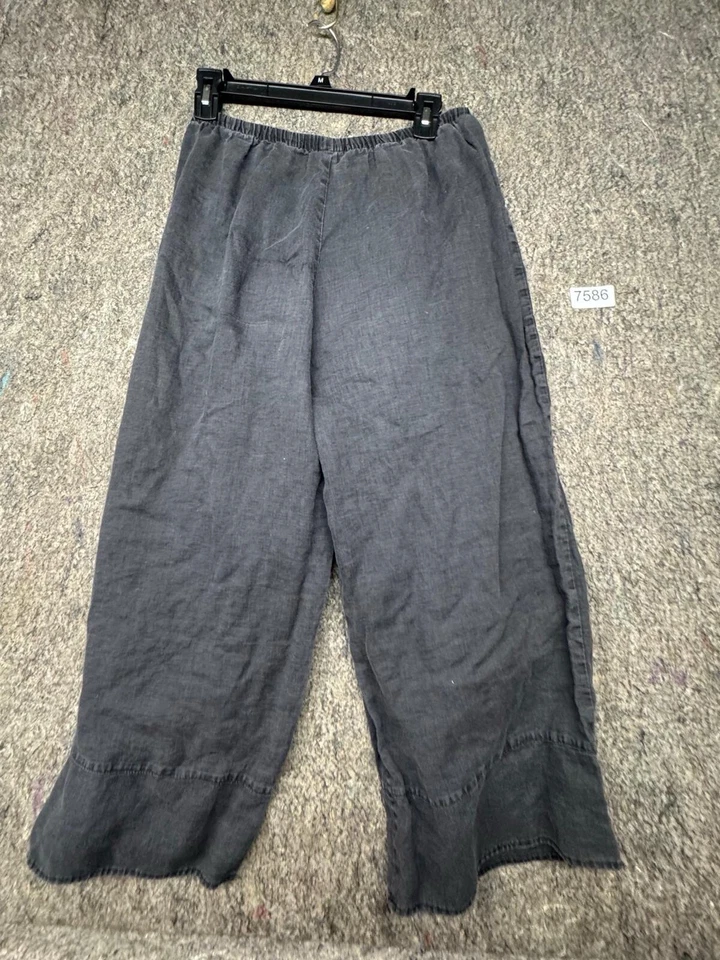 Chalet et Ceci 裤子裁剪亚麻宽腿拉黑色 L 码美国制造 — 第 2/4 张图片