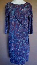 Talbot Medium Women's Long Sleeve Blue Print  Nylon Spandex Dress Cinched Waist