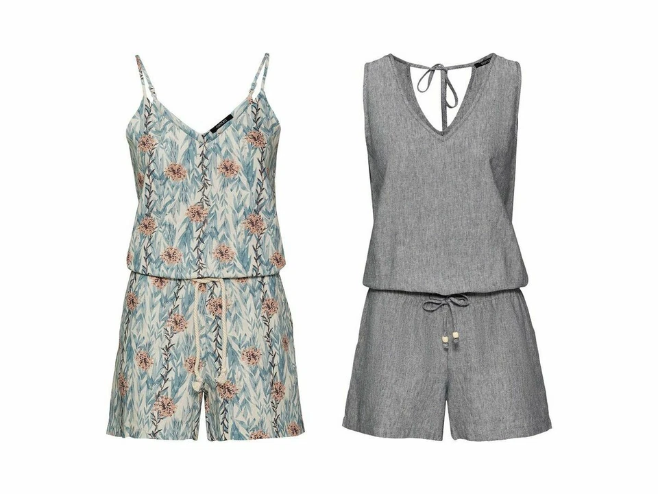 Damen Leinen Jumpsuit Hosenanzug Kurz Overall Einteiler Sommerkleid NEU - Bild 1 von 1