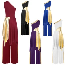 Women Dancewear Lyrical Outfit Praise Irregular Hem Dress And Wide-Leg Pant