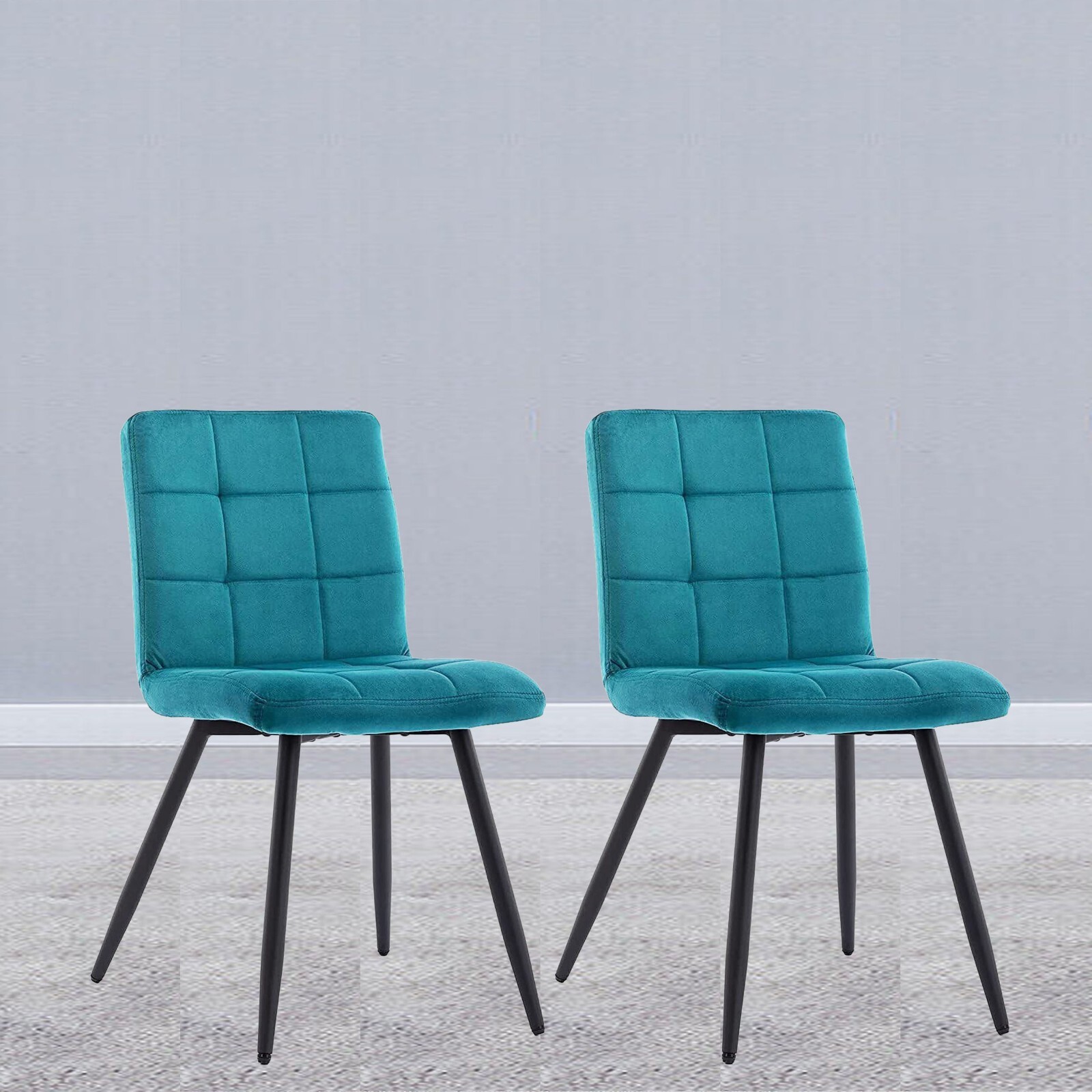 2 X TEAL SQUARE CUT VELVET DINING CHAIRS FABRIC CUSHIONED PADDED SEAT