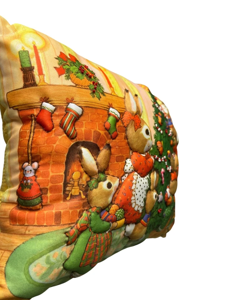 Vintage Bunny Rabbit Family Christmas 3D Craft Finished Vintage Pillow Cute 80s - Image 3 of 4