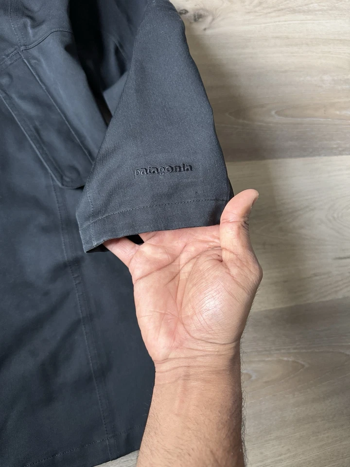 PATAGONIA Tres Parka Abrigo Negro Solo Concha Con Capucha Lluvia Impermeable Mujer’s Talla S Foto 3 de 4