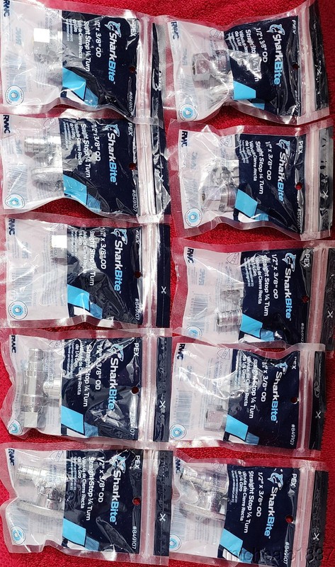10 SharkBite PEX 1/2" x 3/8" OD Straight Stop 1/4 Turn Supply Valves #849107 NEW