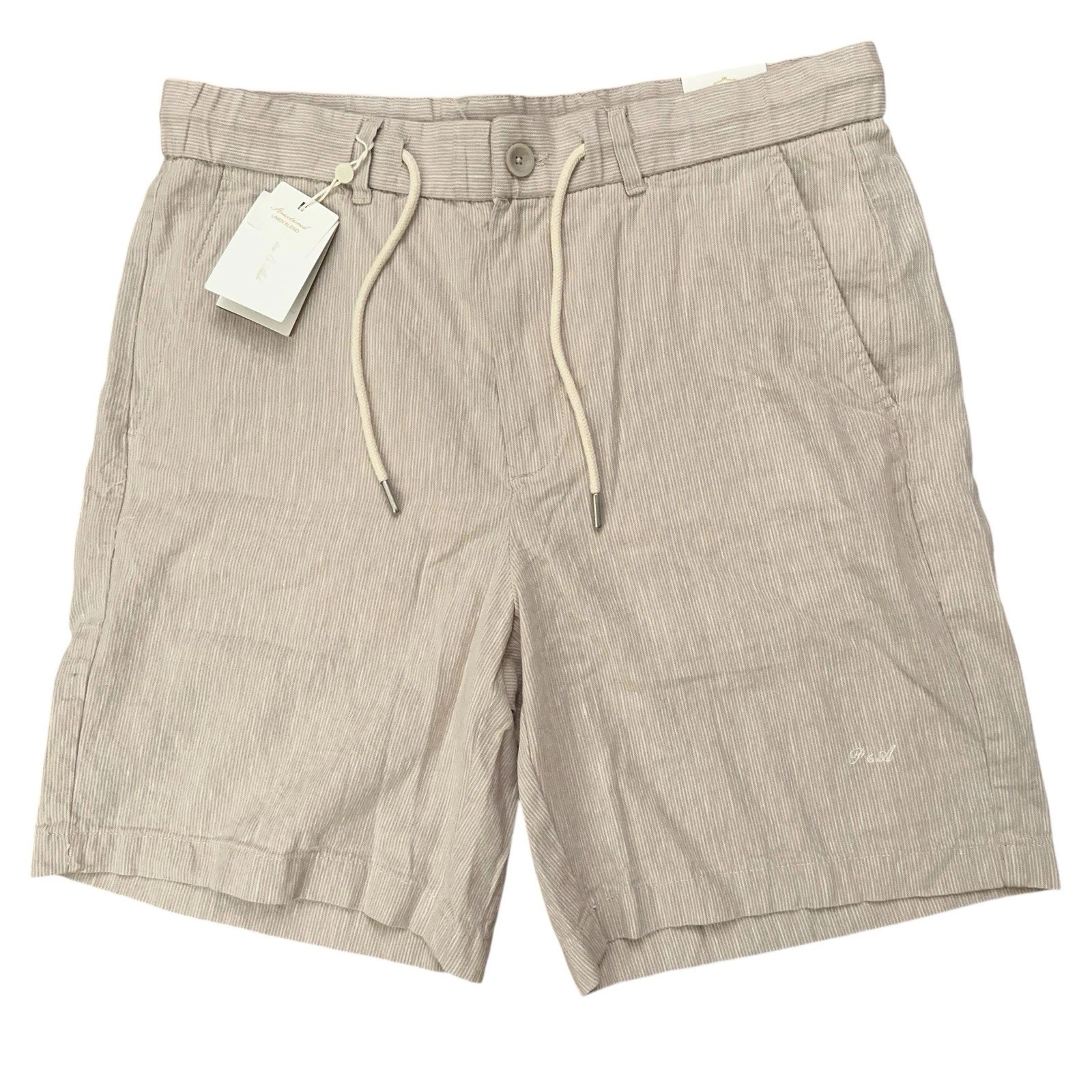 Porter & Ash Shorts Mens Size L Drawstring Linen Blend Beige Striped NEW