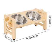 Adjustable Wooden Raised Dog Bowl Stand with 2 Stainless Steel Bowls for Small D